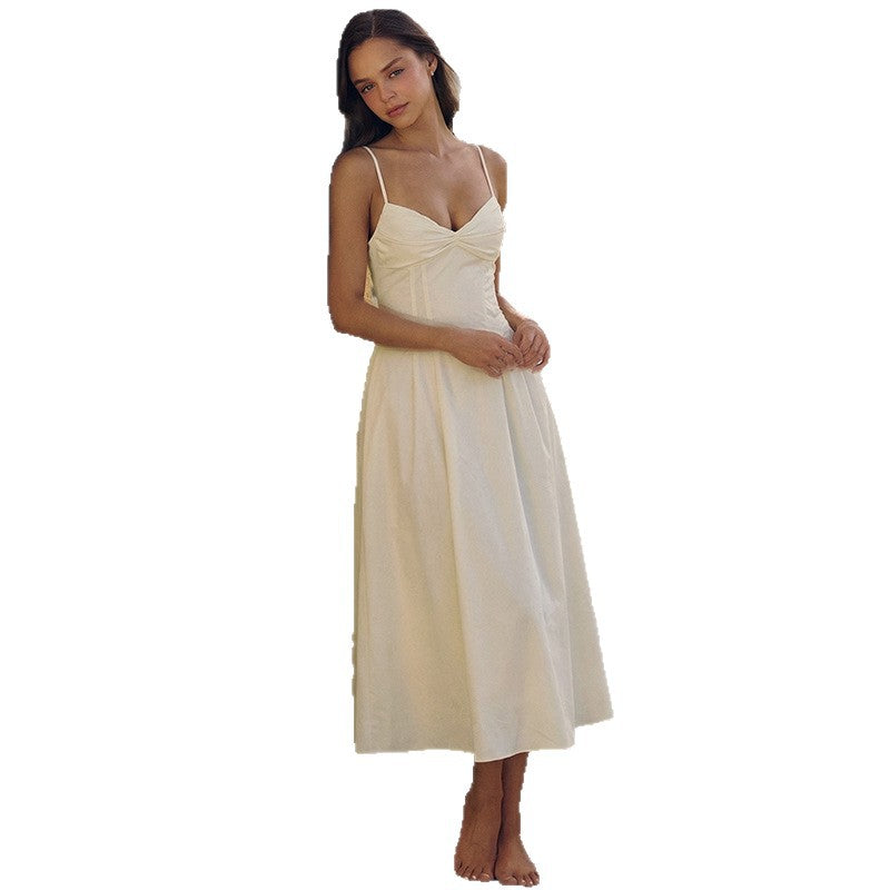 Damen Maxikleid mit tiefem V-Ausschnitt und fließendem Rock EB