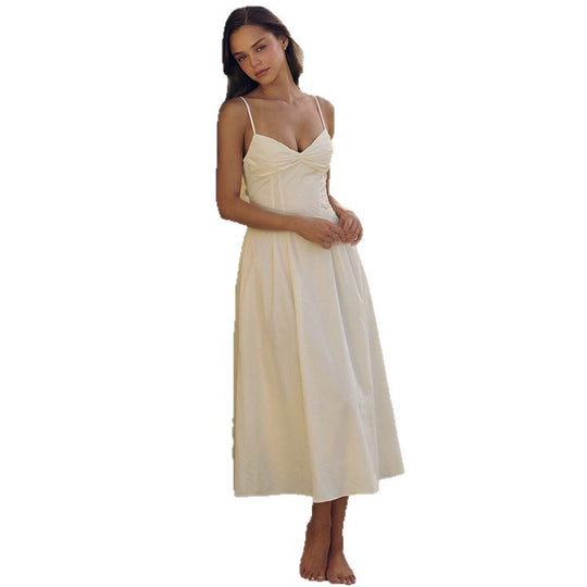 Damen Maxikleid mit tiefem V-Ausschnitt und fließendem Rock EB
