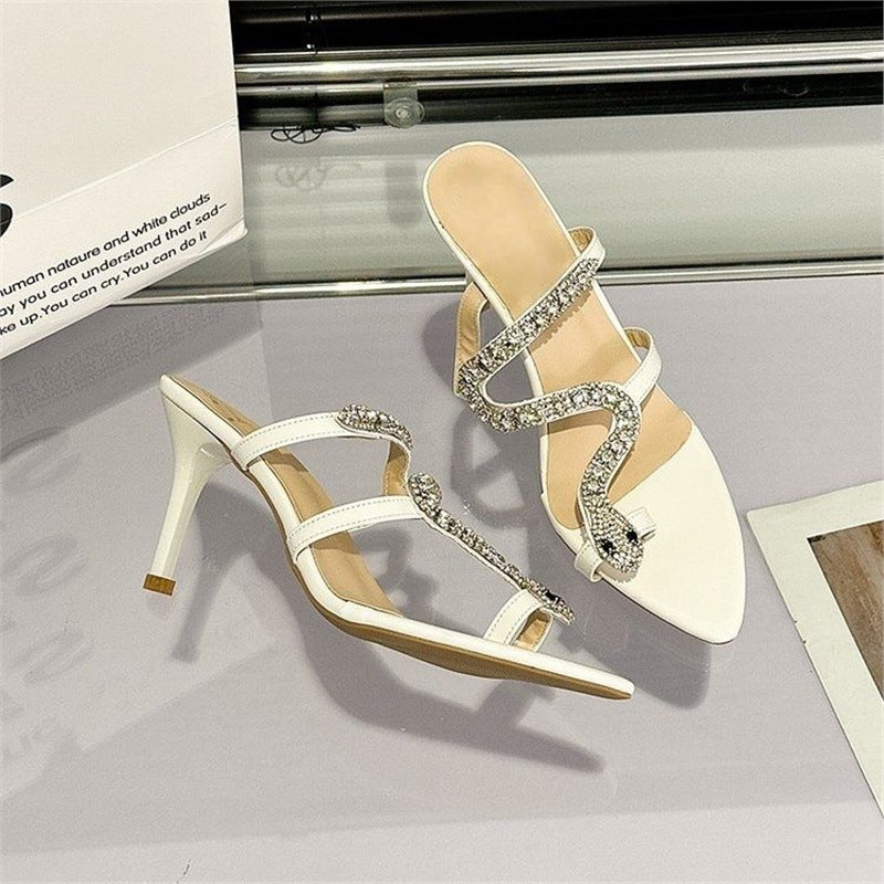 Damen elegante High Heel Sandalen mit glitzerndem Riemendesign EB