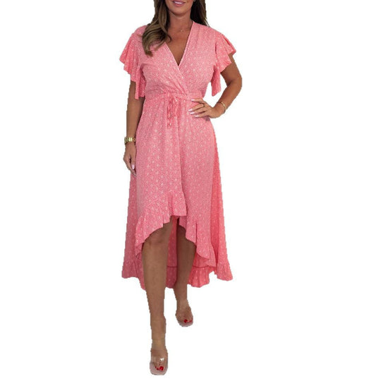 Damen Wickelkleid mit voluminösen Rüschensäumen und tailliertem Schnitt EB