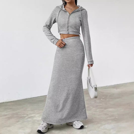 Damen lässige Cropped-Jacke mit Maxirock EB