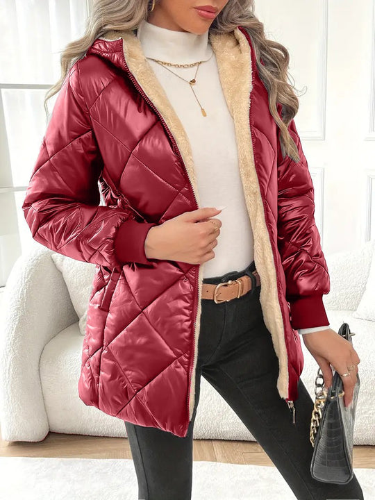 Damen Steppjacke mit Teddyfutter und Kapuze EB