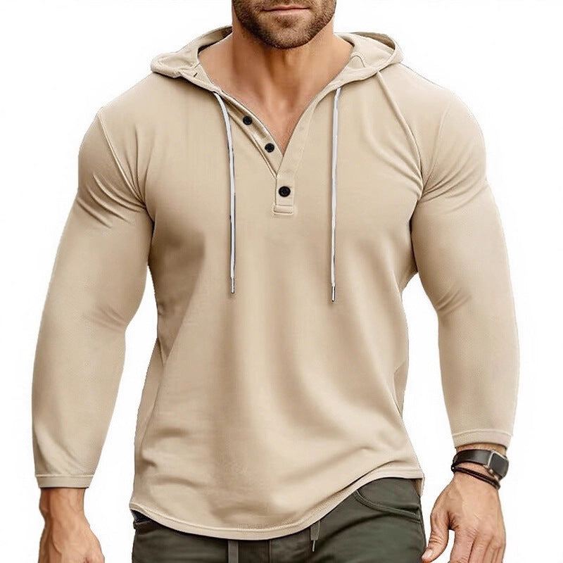 Herren Kapuzenshirt mit modernem Knopfverschluss und atmungsaktivem Stoff EB