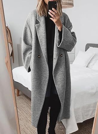 Damen Oversized Wollmantel mit klassischem Schnitt und bequemen Taschen EB