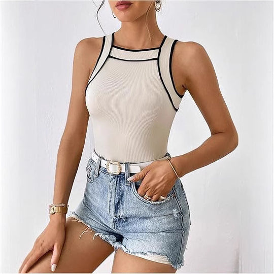 Damen sportliches Body mit kontrastierenden Trägern EB