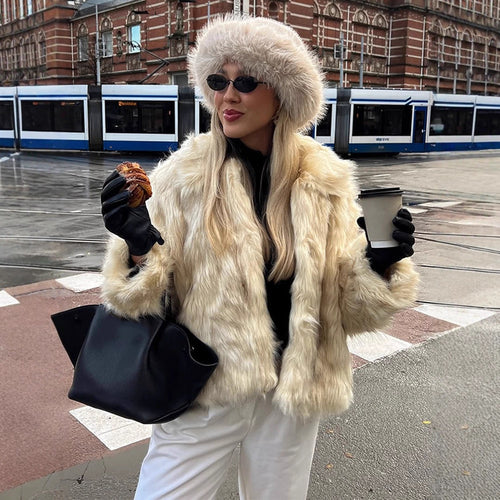 Damen Kunstfelljacke mit luxuriösem Kragen und elegantem Schnitt EB
