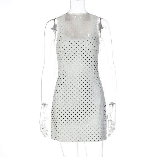 Damen Gepunktetes Minikleid mit transparenten Spitzenakzenten EB