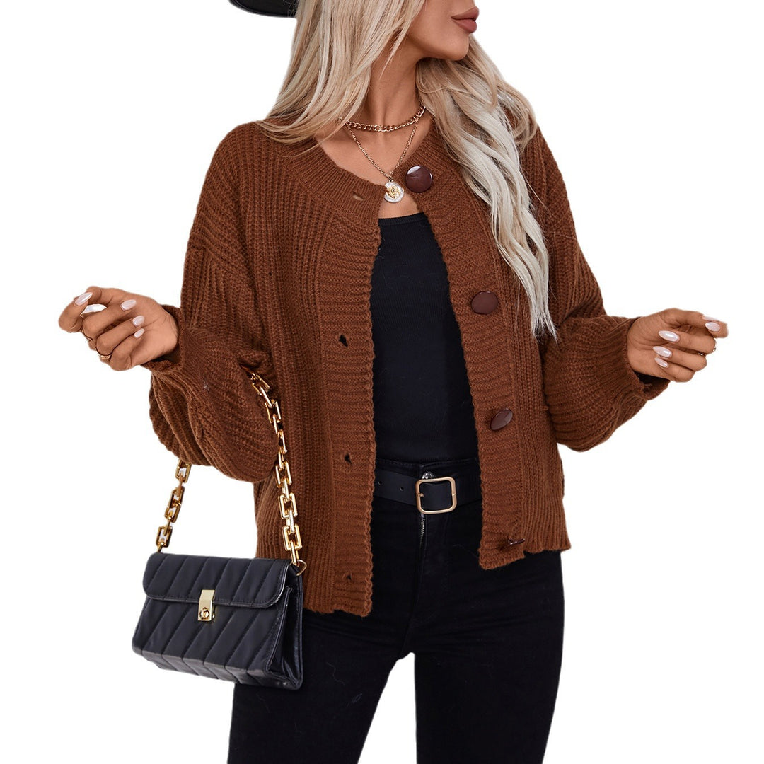 Damen gemütliche Strickjacke mit großen Knöpfen und lässigem Schnitt EB