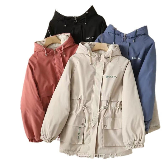 Damen gefütterte Parka-Jacke mit Kapuze und verstellbarem Taillenzug EB