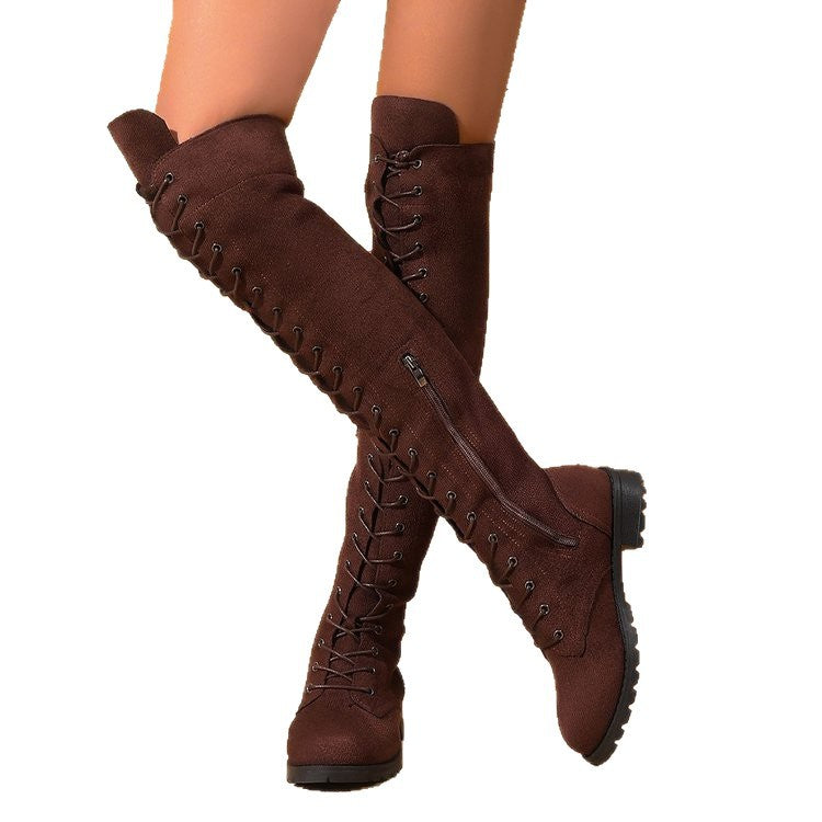 Damen  Overknee-Schnürstiefel mit seitlichem Reißverschluss, dekorativer Schnürung und profiliertem Gummisohle EB
