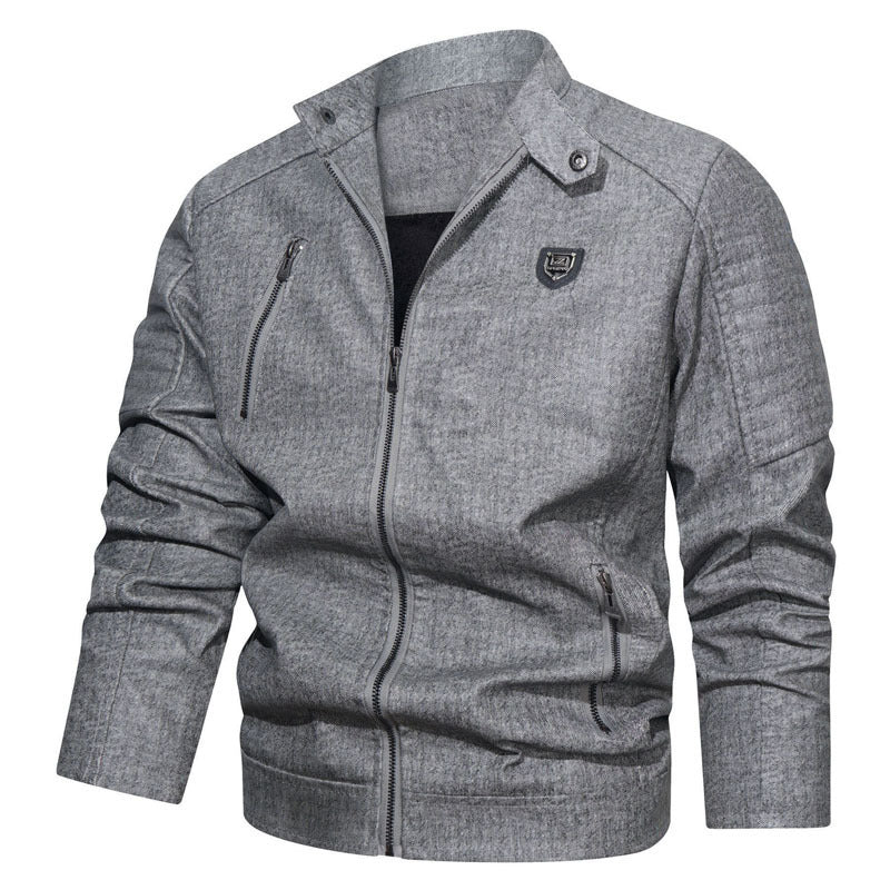 Herren Denim-Optik Bomberjacke mit Stehkragen und gesteppter Schulterpartie EB