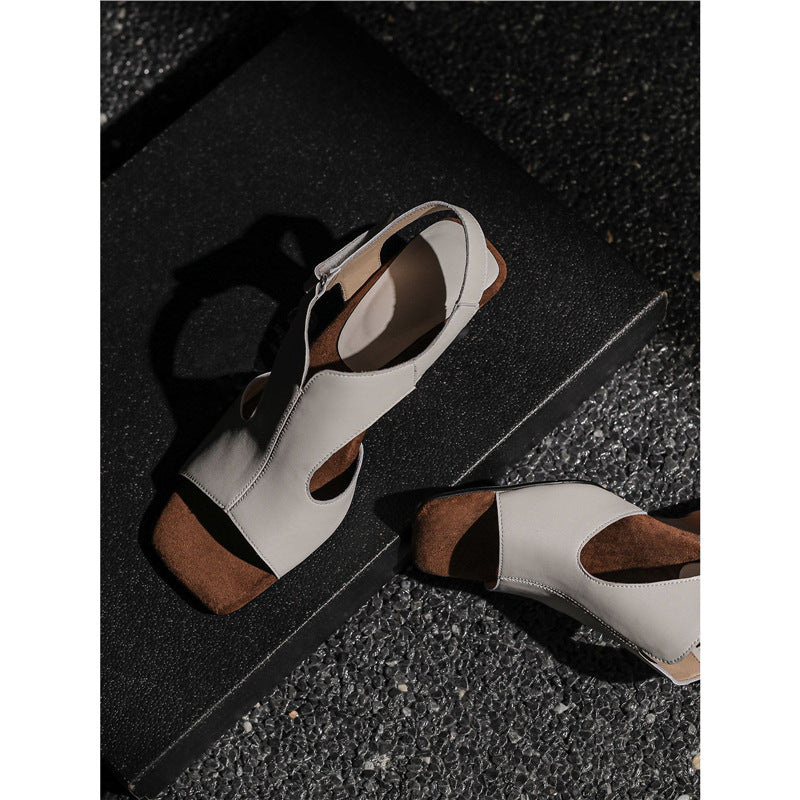Damen elegante Open Toe Sandalen mit Blockabsatz EB