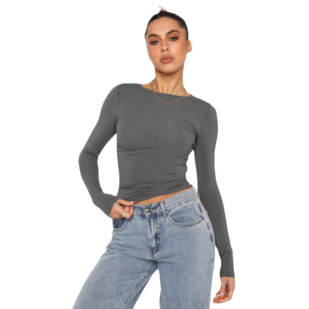 Damen Longsleeve-Oberteil mit figurbetontem Schnitt und Raffung EB