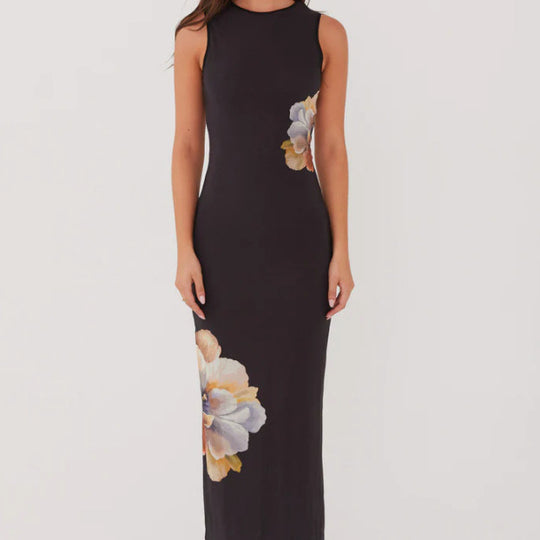 Damen Elegantes langes Kleid mit floralem Muster und figurbetontem Schnitt EB