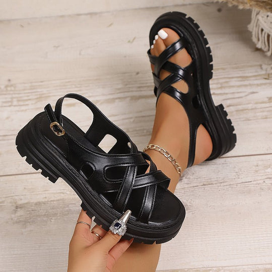 Damen komfortable Riemensandalen mit modischer Schnallenverzierung EB