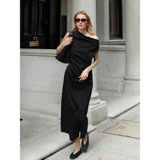 Damen elegantes Wickelkleid mit asymmetrischem Schnitt und schickem Taillendetail EB
