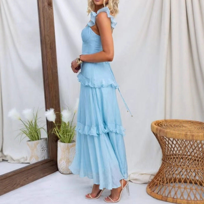 Damen Maxikleid mit Rüschendetails und taillierter Silhouette EB