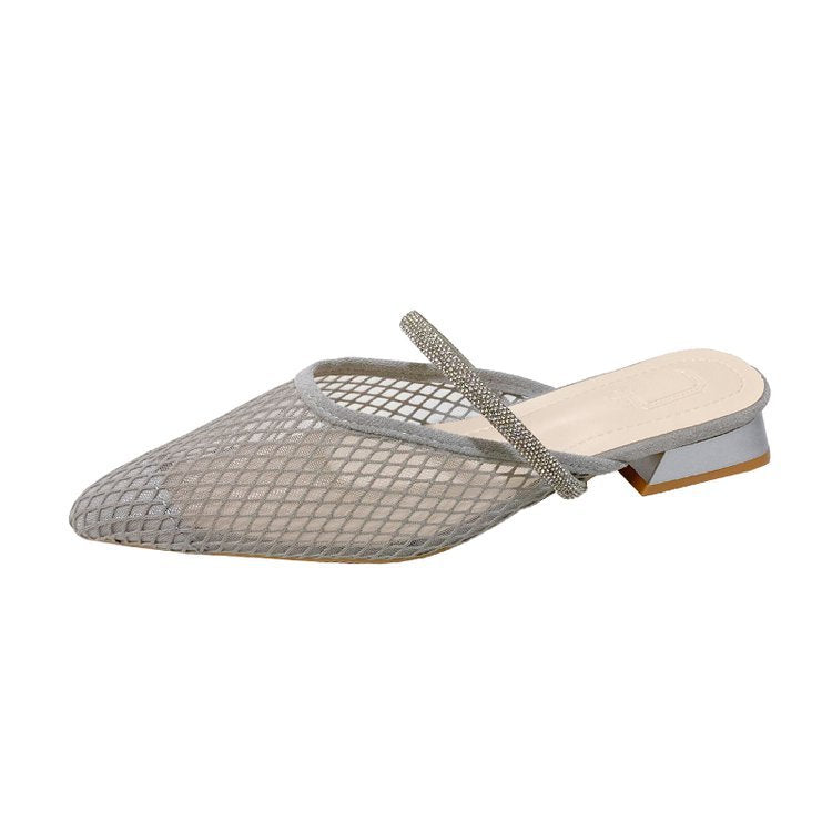 Damen transparente Netz-Mules mit funkelndem Riemen EB