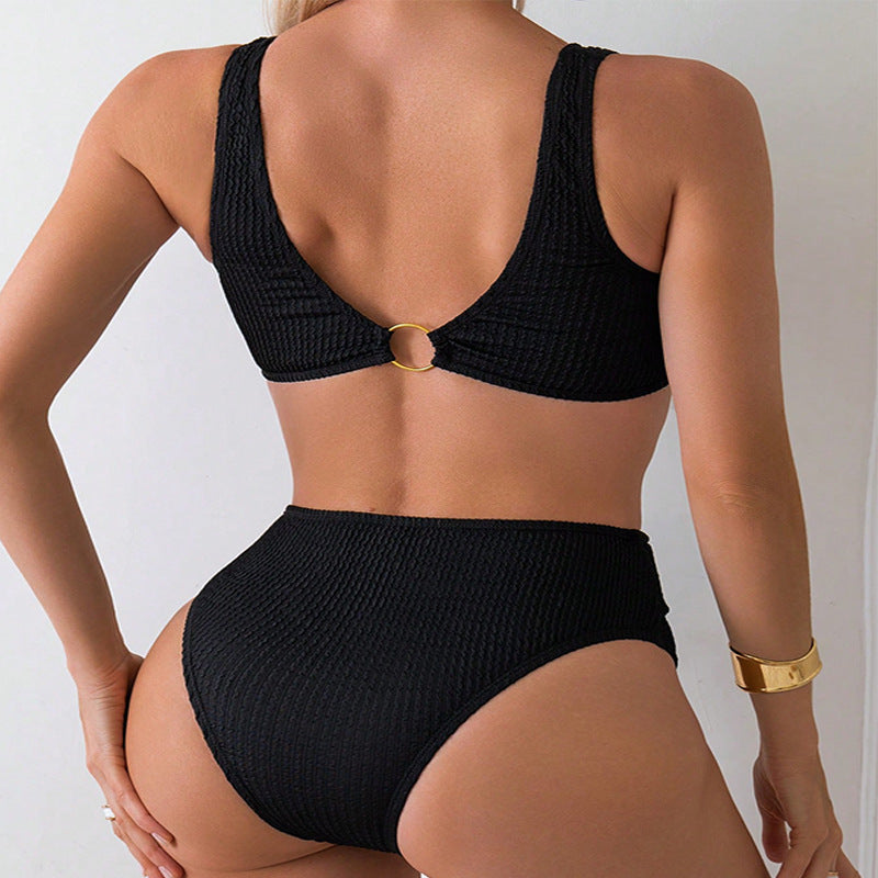 Damen Hochtailliertes Bikini-Set mit sportlichem Oberteil und elegantem Ringdetail EB