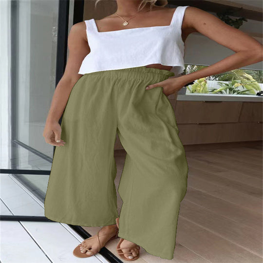 Damen Hochtaillierte Palazzo-Hose mit elastischem Bund und seitlichen Taschen EB