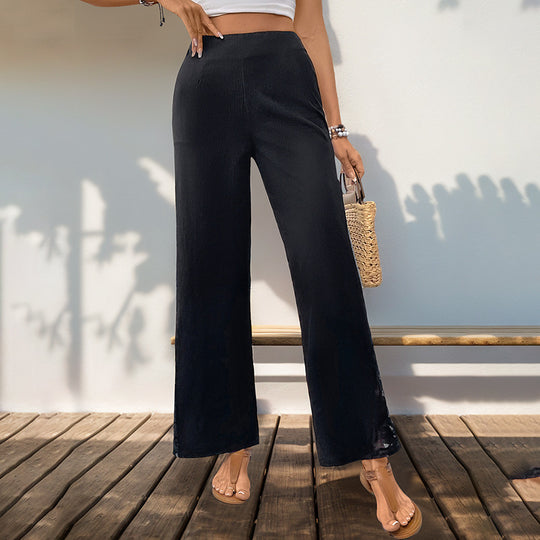 Damen Weite Stoffhose mit eleganter Spitze und hohem Bund EB
