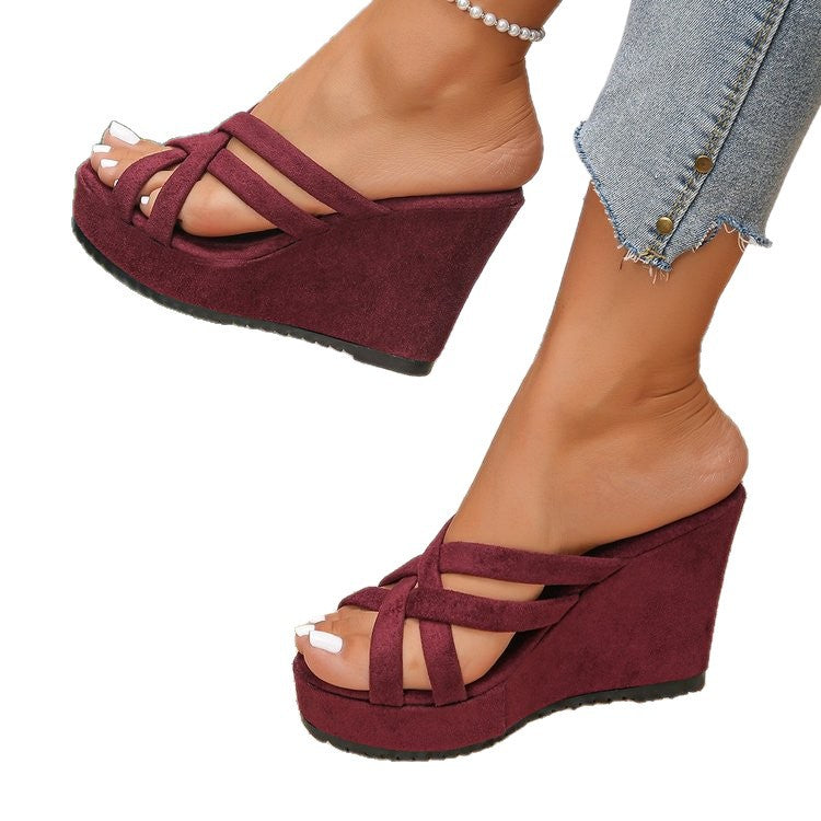 Damen Wedge-Pantoletten mit raffiniertem Kreuzriemen-Design und bequemer Sohle EB