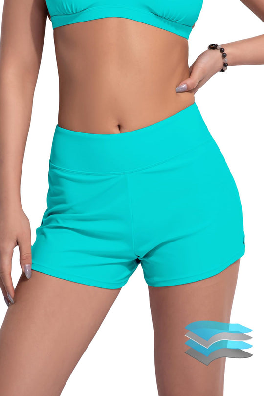 Damen Hochgeschnittene Sport-Badeshorts mit elastischem Bund EB