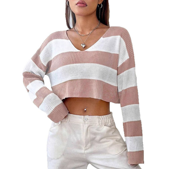 Damen Gemusterter Crop-Pullover EB