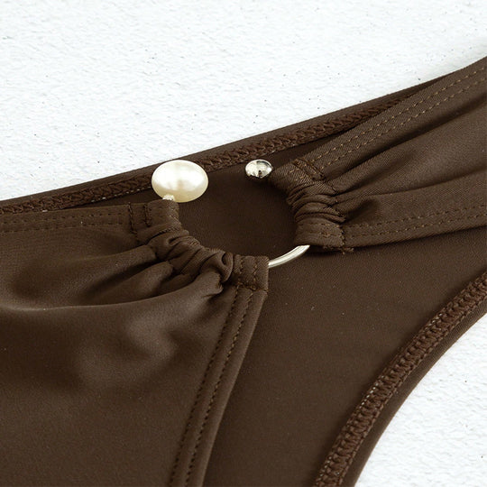 Damen Hochgeschnittene Bikini-Hose mit Perlendetail EB