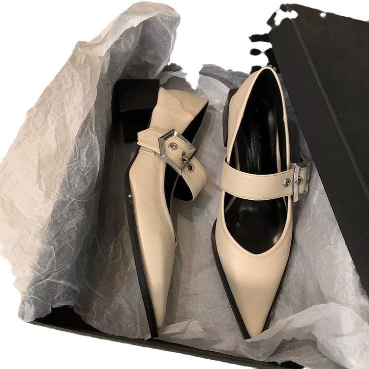 Damen elegante Ballerina-Pumps mit modischem Riemchen und stilvollem Blockabsatz EB