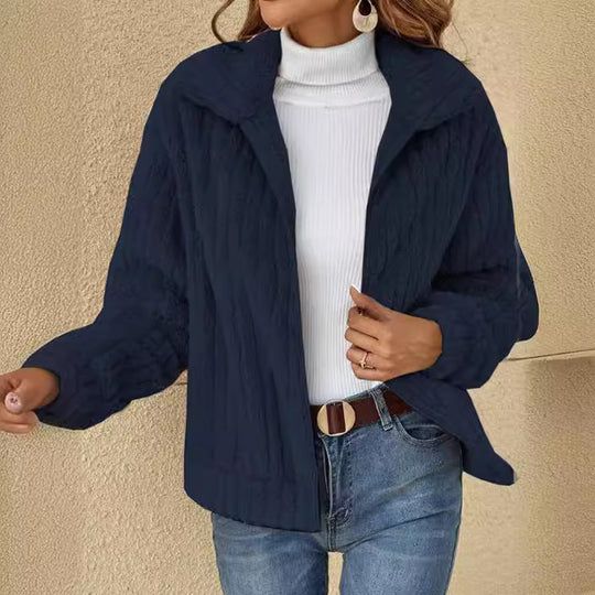 Damen nan kuschelige Teddyjacke mit durchgehendem Reißverschluss, Stehkragen und Eingrifftaschen EB