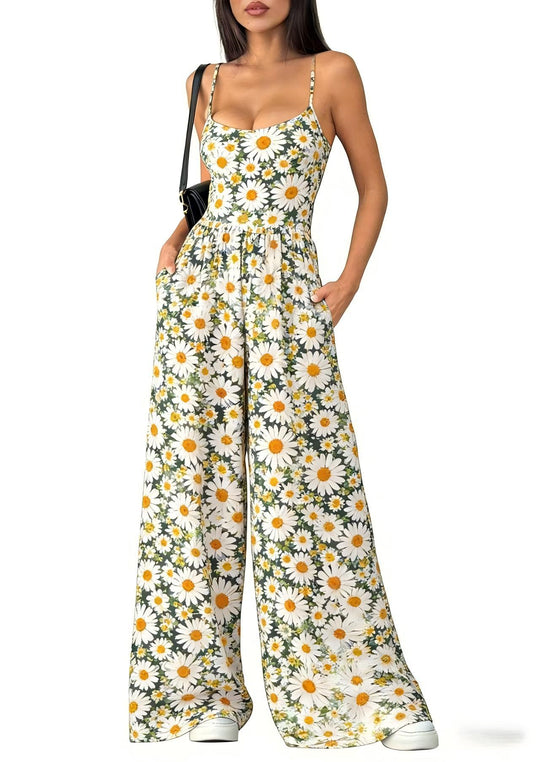 Damen Eleganter Jumpsuit mit geometrischem Print und breiten Beinen EB