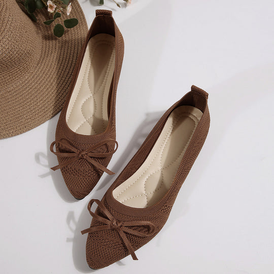 Damen elastische Ballerinas mit modischem Schleifenakzent EB