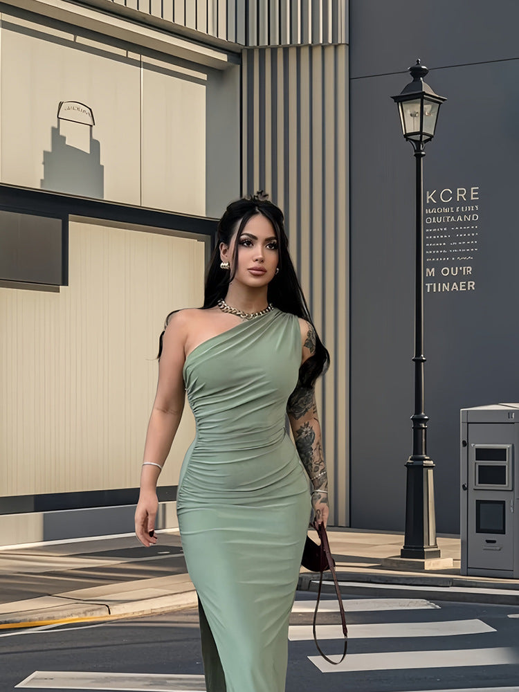 Damen Elegantes Wickelkleid mit asymmetrischem Schnitt und schimmerndem Oberteil EB