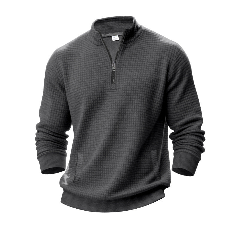 Herren nan strukturiertes Halbzip-Waffelstrick-Pullover mit Stehkragen EB