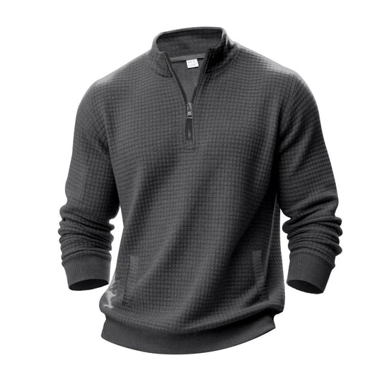 Herren nan strukturiertes Halbzip-Waffelstrick-Pullover mit Stehkragen EB