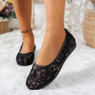 Damen Einfache Ballerinas mit luftigem Spitze-Design und flexiblem Fußbett EB