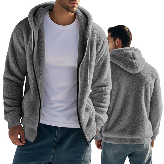 Herren nan Sherpa-Fleece Kapuzenjacke mit durchgehendem Reißverschluss und versteckten Seitentaschen EB