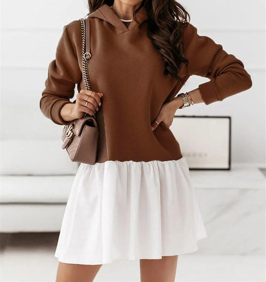 Damen Hoodie-Kleid mit modischem Rüschensaum EB