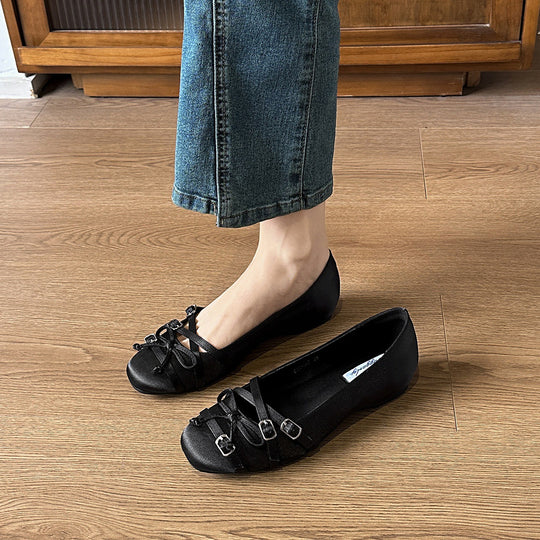 Damen Ballerinas mit modischen Riemchen und dekorativen Schnallen EB