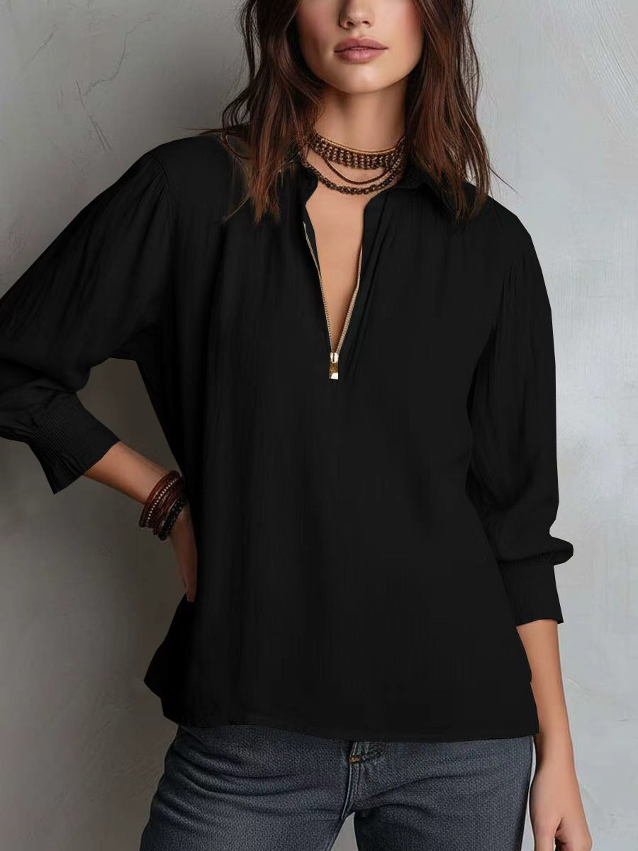 Damenbluse mit halblangem Arm und Reißverschluss EB