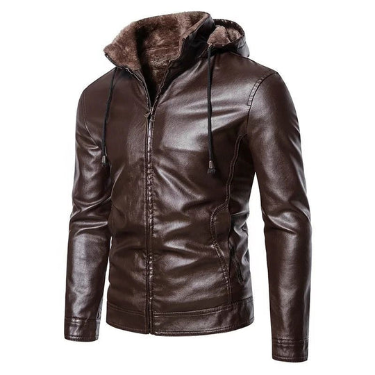 Herren modische Kunstlederjacke mit warmem Innenfutter EB