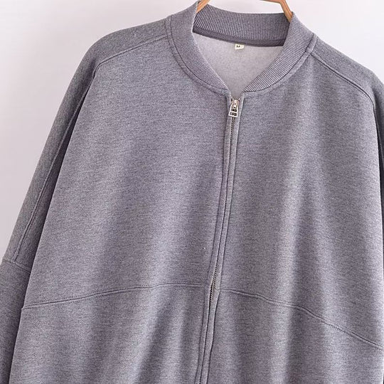 Damen lässige Sweatjacke mit hohem Kragen und praktischen Taschen EB