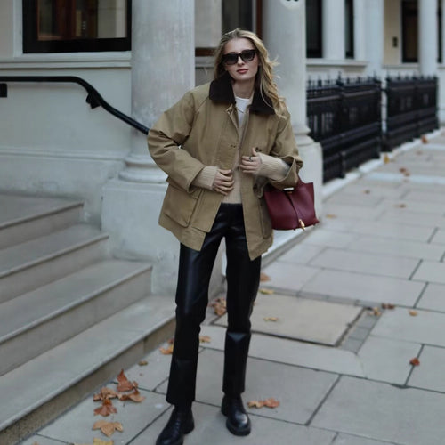 Damen lässige Utility-Jacke mit funktionalen Taschen und praktischer Knopfverschluss EB
