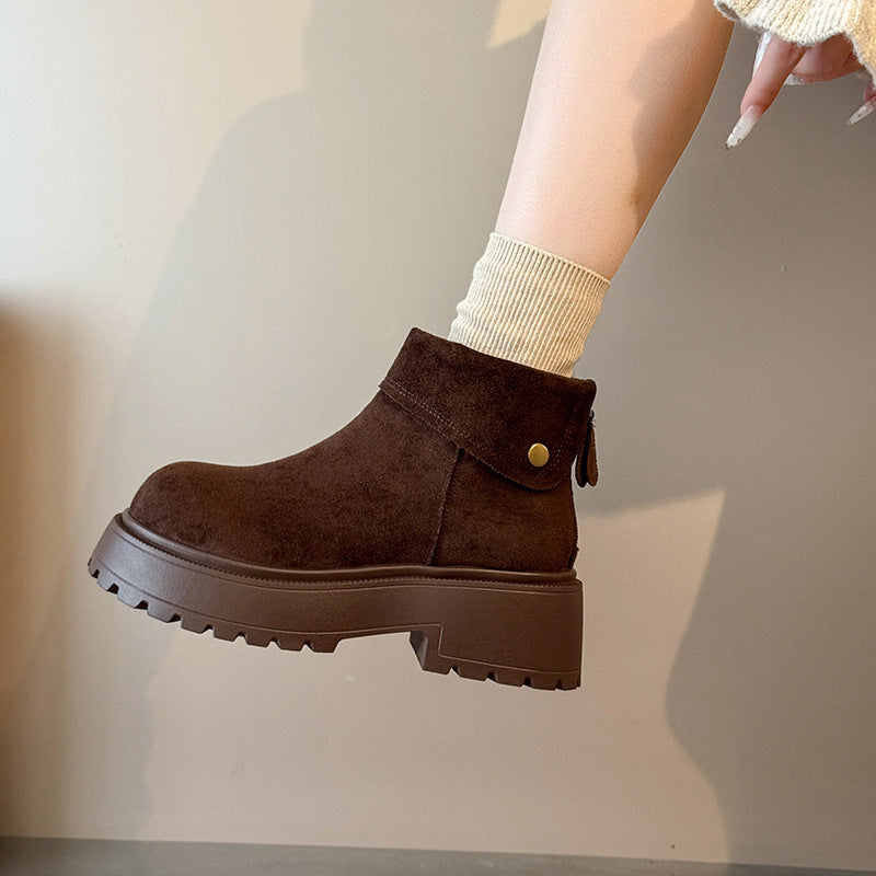 Damen modische Winterstiefeletten mit hohem Plateau und kuscheligem Innenfutter EB