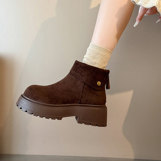 Damen modische Winterstiefeletten mit hohem Plateau und kuscheligem Innenfutter EB