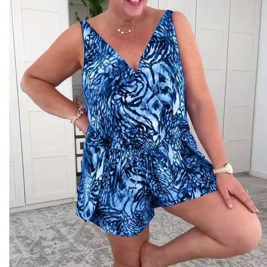 Damen lässiger Overall mit buntem Tiermuster EB