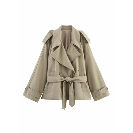 Damen Trenchcoat mit taillierbarem Gürtel und modischen Revers EB