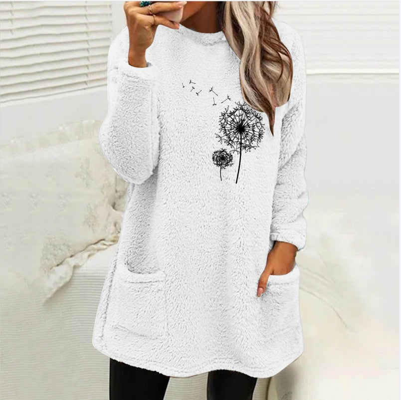 Damen Fleece-Tunika mit Dandelion-Motiv und praktischen Taschen EB