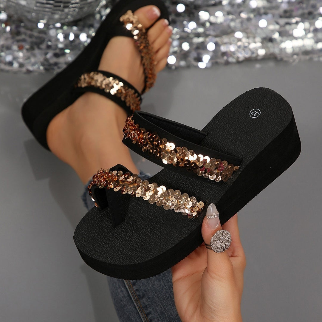 Damen Plateausandalen mit glitzernden Pailletten EB